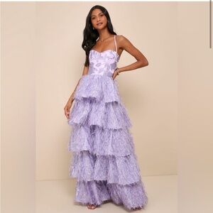 Chic Extravagance Lavender Jacquard Lurex Tiered Maxi Dress